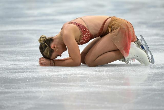 Belgium's Loena Hendrickx reacts after competing in the figure skating women's single free skating final during the Milano Cortina 2026 Winter Olympic Games at Milano Ice Skating Arena in Milan on February 19, 2026. (Photo by Piero CRUCIATTI / AFP)