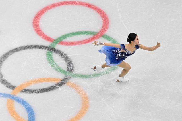 Japan's Mone Chiba competes in the figure skating women's single free skating final during the Milano Cortina 2026 Winter Olympic Games at Milano Ice Skating Arena in Milan on February 19, 2026. (Photo by Antonin THUILLIER / AFP)