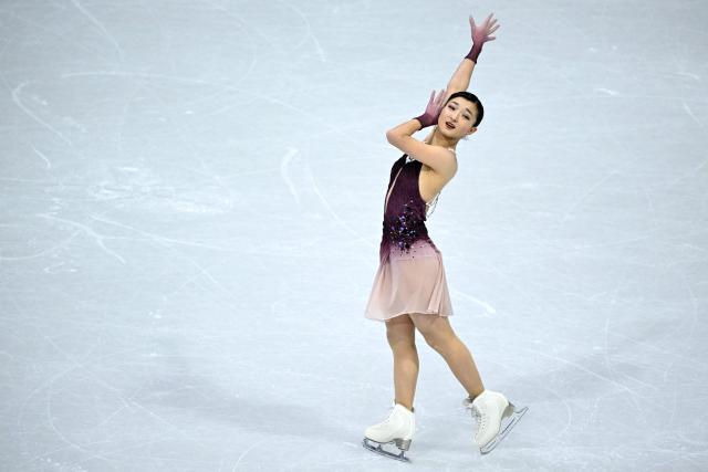 Japan's Kaori Sakamoto competes in the figure skating women's single free skating final during the Milano Cortina 2026 Winter Olympic Games at Milano Ice Skating Arena in Milan on February 19, 2026. (Photo by WANG Zhao / AFP)