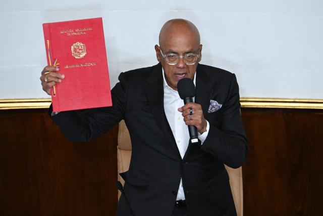 The president of Venezuela's National Assembly, Jorge Rodriguez, speaks after the approval of an amnesty law proposed by Venezuela's interim president Delcy Rodriguez at the National Assembly in Caracas on February 19, 2026. Venezuela's Parliament unanimously approved on February 19 a historic amnesty law that is expected to lead to the release of hundreds of political prisoners after 27 years of Chavismo. (Photo by Federico PARRA / AFP)