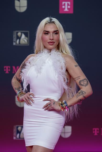 Venezuelan-US singer and songwriter Elena Rose attends Univision's 38th Premio Lo Nuestro at the Kaseya Center in Miami, Florida, on February 19, 2026. (Photo by Giorgio Viera / AFP)