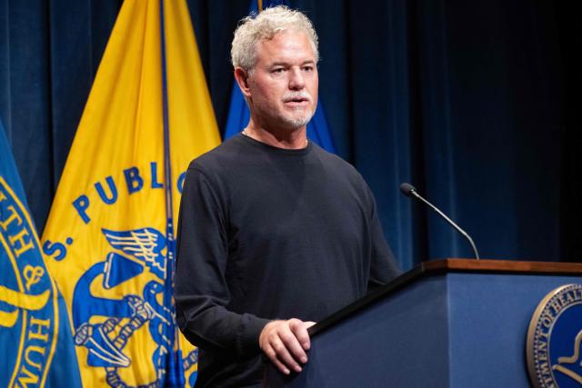 (FILES) US actor Eric Dane speaks about his ALS diagnosis during a news conference to discuss health insurance at the Department of Health and Human Services Headquarters in Washington, DC, on June 23, 2025. Dane, who has been battling amyotrophic lateral sclerosis (ALS) also known as Lou Gehrig's Disease, died at the age of 53 on February 19. (Photo by SAUL LOEB / AFP)