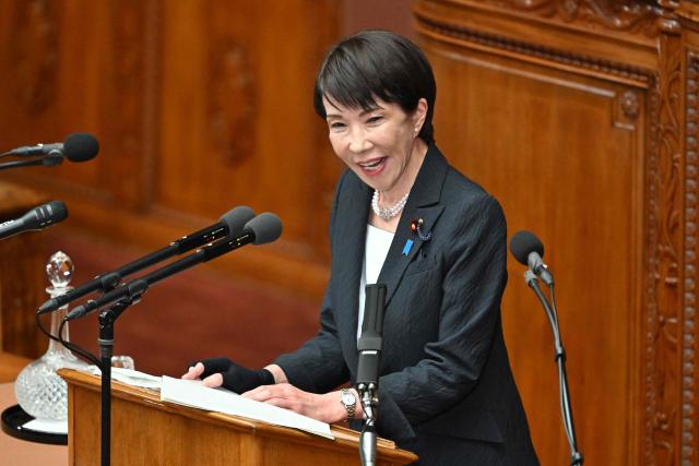 Japan's Prime Minister Sanae Takaichi delivers her policy speech during the House of Representatives plenary session in Tokyo on February 20, 2026. (Photo by Kazuhiro NOGI / AFP)
