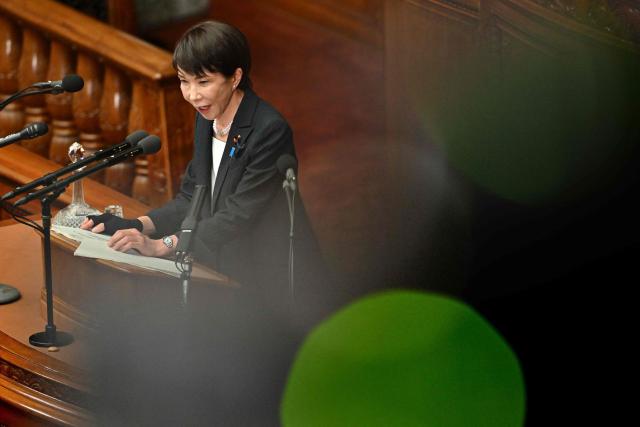 Japan's Prime Minister Sanae Takaichi delivers her policy speech during the House of Representatives plenary session in Tokyo on February 20, 2026. (Photo by Kazuhiro NOGI / AFP)