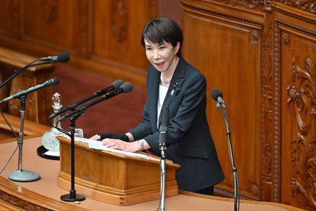 Japan's Prime Minister Sanae Takaichi delivers her policy speech during the House of Representatives plenary session in Tokyo on February 20, 2026. (Photo by Kazuhiro NOGI / AFP)