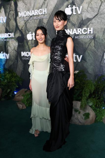 Japanese actresses Anna Sawai (L) and Mari Yamamoto attend the premiere of Apple TV's series "Monarch: Legacy of Monsters" Season 2 at the TCL Chinese Theatre in Hollywood, California, on February 19, 2026. (Photo by VALERIE MACON / AFP)