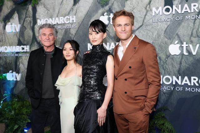 US actor Kurt Russell, Japanese actress Anna Sawai, Japanese actress Mari Yamamoto and US actor Wyatt Russell attend the premiere of Apple TV's series "Monarch: Legacy of Monsters" Season 2 at the TCL Chinese Theatre in Hollywood, California, on February 19, 2026. (Photo by VALERIE MACON / AFP)