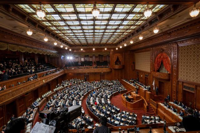 A general view shows the House of Representatives plenary session during Japanese Prime Minister Sanae Takaichi's policy speech in Tokyo on February 20, 2026. (Photo by Kazuhiro NOGI / AFP)