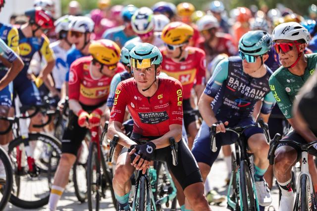 Riders wait to set off during the fifth stage of the UAE Tour cycling event from Dubai al-Mamzar Park to Hamdan Bin Mohammed Smart University in Dubai on February 20, 2026. (Photo by Fadel SENNA / AFP)