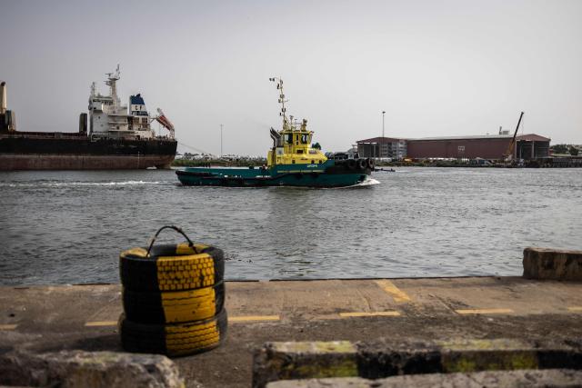 A tugboat sails in the Badagry Creek in Tin Can Island Port in Lagos, on February 19, 2026. (Photo by OLYMPIA DE MAISMONT / AFP)