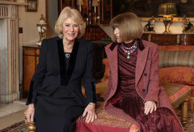 Britain's Queen Camilla (L) poses with former editor-in-chief of Vogue Anna Wintour (R) during an audience at St James's Palace on February 19, 2026 in London. (Photo by Chris Jackson / POOL / AFP)