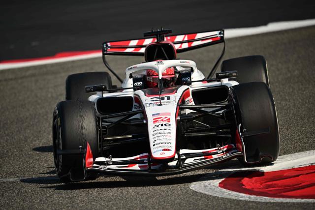 Haas F1 Team's French driver Esteban Ocon drives on the third day of the Formula One pre-season testing at the Bahrain International Circuit in Sakhir on February 20, 2026.  (Photo by Giuseppe CACACE / AFP)