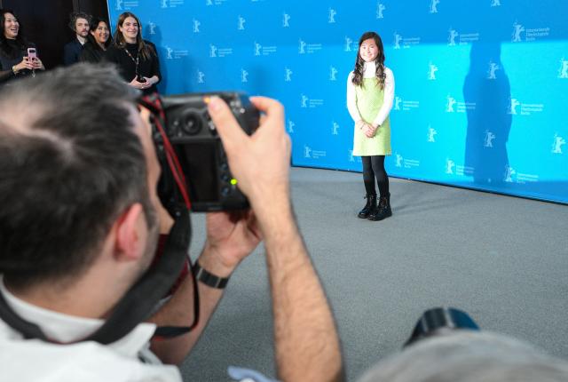 Child actress Mason Reeves poses during a photo call for the film "Josephine" presented in competition at the 76th Berlinale, Europe's first major film festival of the year, in Berlin on February 20, 2026. (Photo by RALF HIRSCHBERGER / AFP)