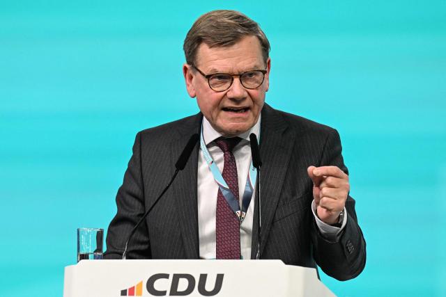German Foreign Minister Johann Wadephul addresses the party congress of Germany's Christian Democratic Union (CDU) in Stuttgart, southern Germany, on February 20, 2026. (Photo by THOMAS KIENZLE / AFP)