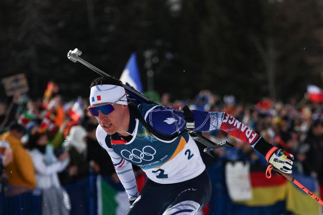 France's Quentin Fillon Maillet competes during the men's biathlon 15km mass start event during the Milano Cortina 2026 Winter Olympic Games at the Anterselva Biathlon Arena (Sudtirol Arena) in Anterselva (Val Pusteria) on February 20, 2026. (Photo by FRANCK FIFE / AFP)
