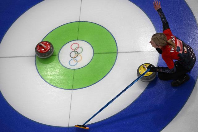 USA's Cory Thiesse competes in the curling women's round robin semi-final between USA and Switzerland during the Milano Cortina 2026 Winter Olympic Games at the Cortina Curling Olympic Stadium in Cortina d’Ampezzo on February 20, 2026. (Photo by Antonin THUILLIER / AFP)