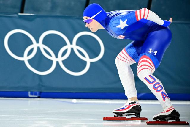 USA's Greta Myers competes in the speed skating women's 1500m during the Milano Cortina 2026 Winter Olympic Games at Milano Speed Skating Stadium in Milan on February 20, 2026. (Photo by Piero CRUCIATTI / AFP)