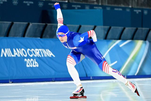 USA's Greta Myers competes in the speed skating women's 1500m during the Milano Cortina 2026 Winter Olympic Games at Milano Speed Skating Stadium in Milan on February 20, 2026. (Photo by Piero CRUCIATTI / AFP)