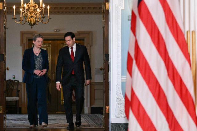 US Secretary of State Marco Rubio meets with British Foreign Secretary Yvette Cooper at the State Department in Washington, DC, on February 20, 2026. (Photo by Drew ANGERER / AFP)