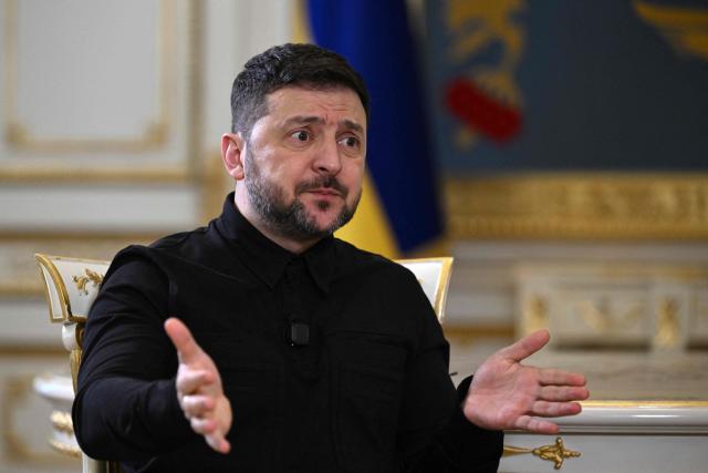 Ukraine's President Volodymyr Zelensky answers AFP journalists' questions during an interview in Kyiv on February 20, 2026, amid the Russian invasion of Ukraine. AFP has conducted an exclusive interview with Zelensky who spoke at length, as Ukraine prepares to enter its fifth year of war. (Photo by Genya SAVILOV / AFP)