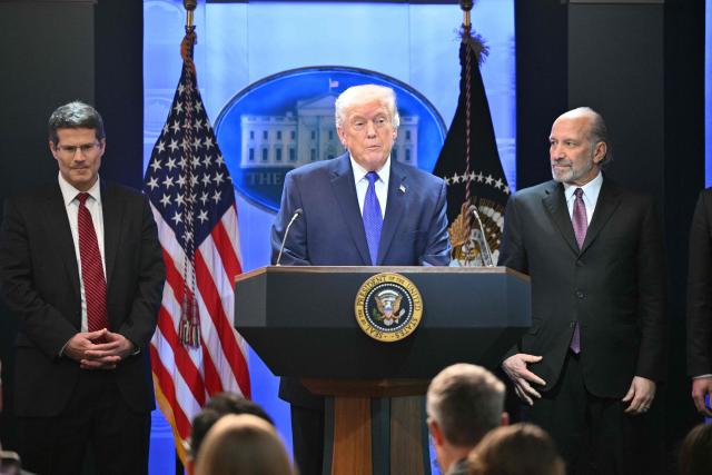TOPSHOT - US President Donald Trump speaks during a press conference in the Brady Press Briefing Room of the White House in Washington, DC, on February 20, 2026. US President Donald Trump will hold a press conference Friday to discuss the Supreme Court's ruling against a major part of his tariffs, spokeswoman Karoline Leavitt said. (Photo by Mandel NGAN / AFP)