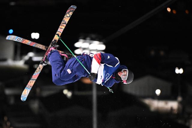 USA's Nick Goepper competes in the freestyle skiing men's freeski halfpipe final run 3 during the Milano Cortina 2026 Winter Olympic Games at Livigno Snow Park, in Livigno (Valtellina), on February 20, 2026. (Photo by Kirill KUDRYAVTSEV / AFP)