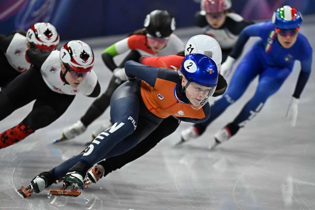 Netherlands' Xandra Velzeboer competes in the short track speed skating women's 1500m final B during the Milano Cortina 2026 Winter Olympic Games at Milano Ice Skating Arena in Milan on February 20, 2026. (Photo by Gabriel BOUYS / AFP)