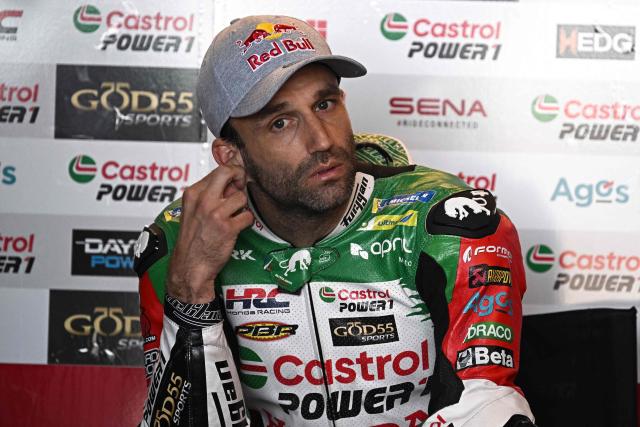 Castrol Honda LCR's French rider Johann Zarco sits in the garage during the first day of the 2026 MotoGP pre-season test at the Buriram International Circuit in Buriram on February 21, 2026. (Photo by Lillian SUWANRUMPHA / AFP)