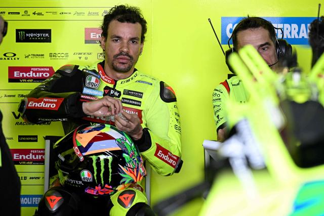 Pertamina Enduro VR64 Racing's Italian rider Franco Morbidelli sits in the garage during the first day of the 2026 MotoGP pre-season test at the Buriram International Circuit in Buriram on February 21, 2026. (Photo by Lillian SUWANRUMPHA / AFP)