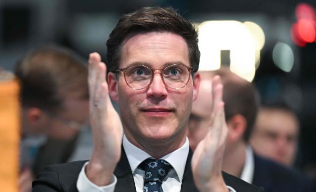 Manuel Hagel, chairman of the Christian Democratic Union (CDU) in Baden-Wuerttemberg, attends the party congress of Germany's Christian Democratic Union (CDU) in Stuttgart, southern Germany, on February 21, 2026. (Photo by THOMAS KIENZLE / AFP)