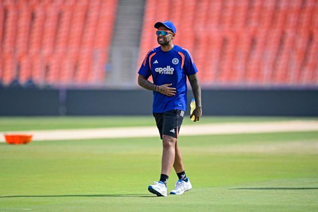 India's captain Suryakumar Yadav attends a practice session on the eve of their 2026 ICC Men's T20 Cricket World Cup super eights match against South Africa at the Narendra Modi Stadium in Ahmedabad on February 21, 2026. (Photo by Shammi MEHRA / AFP)