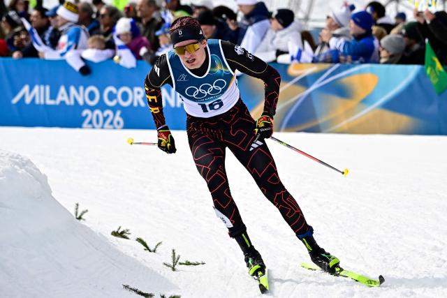 Germany's Friedrich Moch competes during the men's cross country 50km mass start final event of the Milano Cortina 2026 Winter Olympic Games at Tesero Cross-Country Skiing Stadium in Lago di Tesero (Val di Fiemme) on February 21, 2026. (Photo by Tobias SCHWARZ / AFP)