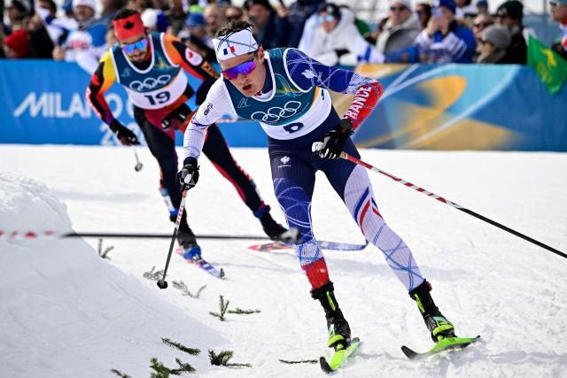 CORRECTION / France's Mathis Desloges competes during the men's cross country 50km mass start final event of the Milano Cortina 2026 Winter Olympic Games at Tesero Cross-Country Skiing Stadium in Lago di Tesero (Val di Fiemme) on February 21, 2026. (Photo by Tobias SCHWARZ / AFP) / “The erroneous mention[s] appearing in the metadata of this photo by Tobias SCHWARZ has been modified in AFP systems in the following manner: [France's Mathis Desloges] instead of [France's Hugo Lapalus]. Please immediately remove the erroneous mention[s] from all your online services and delete it (them) from your servers. If you have been authorized by AFP to distribute it (them) to third parties, please ensure that the same actions are carried out by them. Failure to promptly comply with these instructions will entail liability on your part for any continued or post notification usage. Therefore we thank you very much for all your attention and prompt action. We are sorry for the inconvenience this notification may cause and remain at your disposal for any further information you may require.”