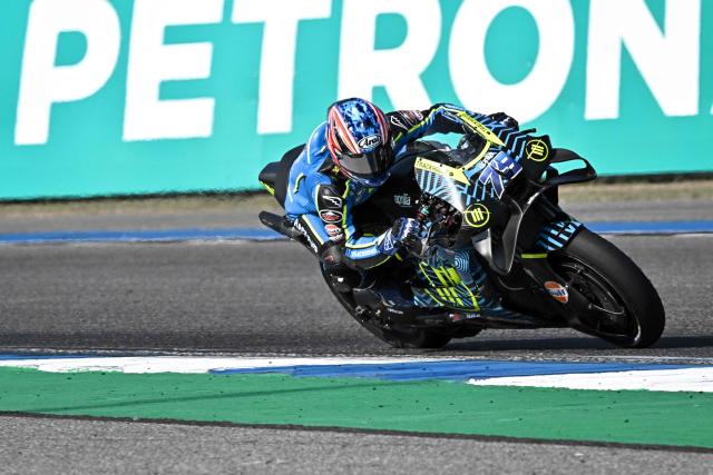 Trackhouse MotoGP's Japanese rider Ai Ogura rides on the track during the first day of the 2026 MotoGP pre-season test at the Buriram International Circuit in Buriram on February 21, 2026. (Photo by Lillian SUWANRUMPHA / AFP)
