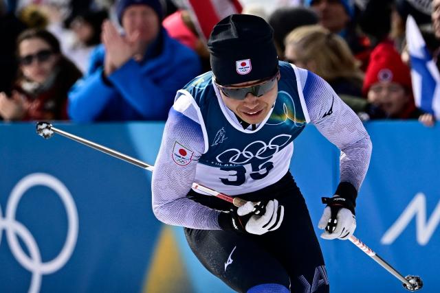 Japan's Ryo Hirose competes during the men's cross country 50km mass start final event of the Milano Cortina 2026 Winter Olympic Games at Tesero Cross-Country Skiing Stadium in Lago di Tesero (Val di Fiemme) on February 21, 2026. (Photo by Tobias SCHWARZ / AFP)