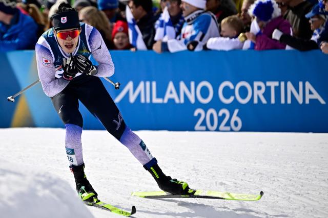 Japan's Naoto Baba competes during the men's cross country 50km mass start final event of the Milano Cortina 2026 Winter Olympic Games at Tesero Cross-Country Skiing Stadium in Lago di Tesero (Val di Fiemme) on February 21, 2026. (Photo by Tobias SCHWARZ / AFP)