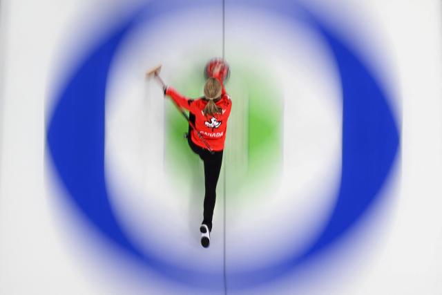 Canada's Tracy Fleury competes in the curling women's round robin bronze medal game between Canada and USA during the Milano Cortina 2026 Winter Olympic Games at the Cortina Curling Olympic Stadium in Cortina d’Ampezzo on February 21, 2026. (Photo by Antonin THUILLIER / AFP)