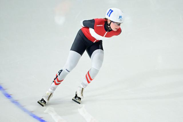 Austria's Jeannine Rosner competes in the speed skating women's mass start final during the Milano Cortina 2026 Winter Olympic Games at Milano Speed Skating Stadium in Milan on February 21, 2026. (Photo by Piero CRUCIATTI / AFP)