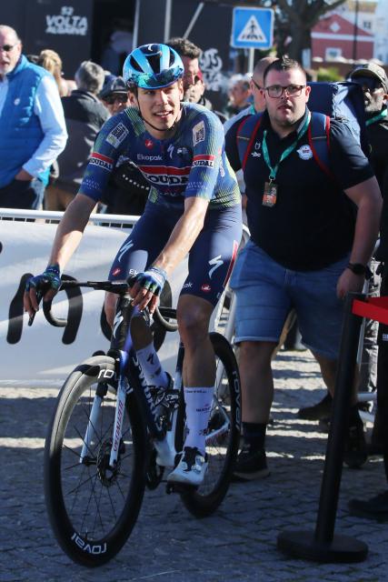 Soudal Quick-Step French cyclist Paul Magnier is pictured after winning the stage four of the Algarve Tour, a 182.10 km race from Albufeira to Lagos, on February 21, 2026. (Photo by João Matos / AFP)