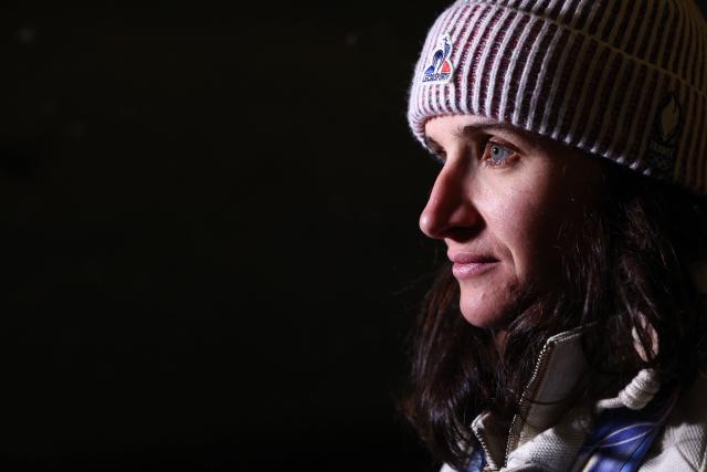France's Julia Simon poses during the Milano Cortina 2026 Winter Olympic Games in Anterselva (Val Pusteria) on February 21, 2026. (Photo by FRANCK FIFE / AFP)