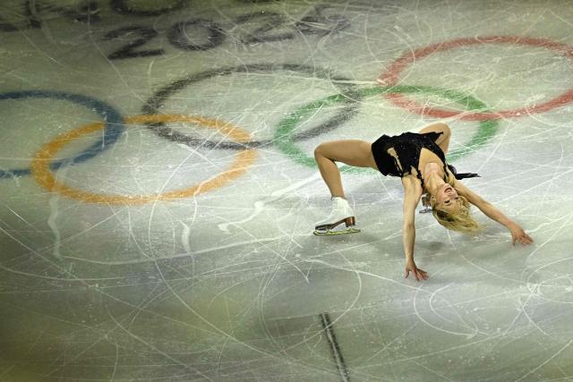 USA's Amber Glenn performs at the figure skating exhibition gala during the Milano Cortina 2026 Winter Olympic Games at Milano Ice Skating Arena in Milan on February 21, 2026. (Photo by Gabriel BOUYS / AFP)