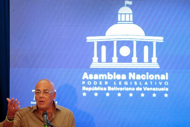 The President of the National Assembly Jorge Rodriguez speaks during a press conference in Caracas on February 21, 2026. More than 1,500 political prisoners in Venezuela have applied for amnesty under a new law, the head of the country's legislature said on February 21, two days after the measure -- enacted under pressure from Washington -- came into effect. (Photo by Pedro MATTEY / AFP)