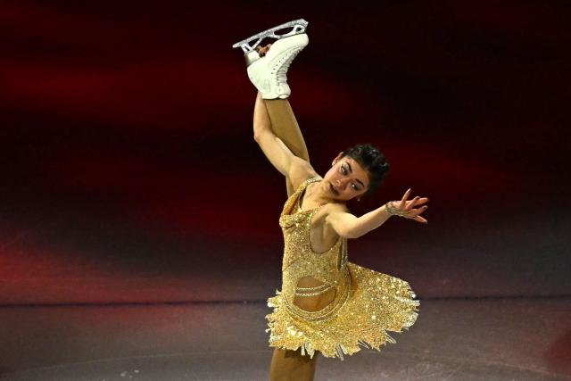Individual Neutral Athlete Adeliia Petrosian performs at the figure skating exhibition gala during the Milano Cortina 2026 Winter Olympic Games at Milano Ice Skating Arena in Milan on February 21, 2026. (Photo by Gabriel BOUYS / AFP)