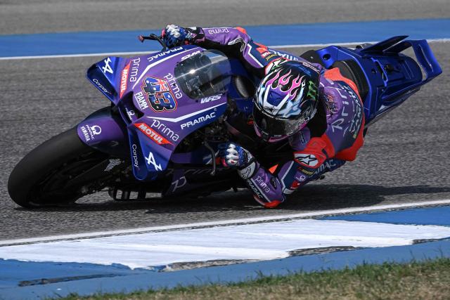 Guest Prima Pramac Yamaha's Austrialian rider Jack Miller rides on the track during the second day of the 2026 MotoGP pre-season test at the Buriram International Circuit in Buriram on February 22, 2026. (Photo by Lillian SUWANRUMPHA / AFP)