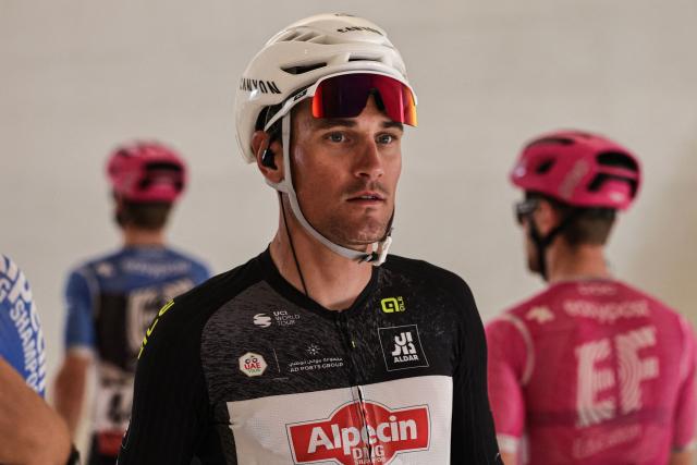 Alpecin-Premier Tech's Swiss rider Silvan Dillier arrives at the Zayed National Museum ahead of the seventh and final stage of the UAE Tour cycling event from Zayed National Museum to Abu Dhabi Breakwater in Abu Dhabi on February 22, 2026. (Photo by Fadel SENNA / AFP)