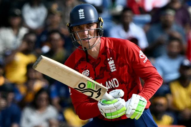 England's Tim Banton watches the ball after playing a shot during the 2026 ICC Men's T20 Cricket World Cup Super Eights match between Sri Lanka and England at Pallekele International Cricket Stadium in Kandy on February 22, 2026. (Photo by Ishara S. KODIKARA / AFP)