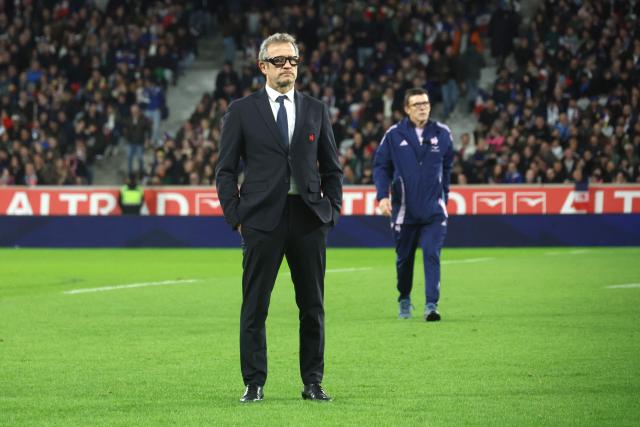 France's head coach Fabien Galthié stands on the pitch ahead of the Six Nations international rugby union match between France and Italy at the Stade Pierre-Mauroy in Villeneuve-d'Ascq, northern France, on February 22, 2026. (Photo by Francois LO PRESTI / AFP)