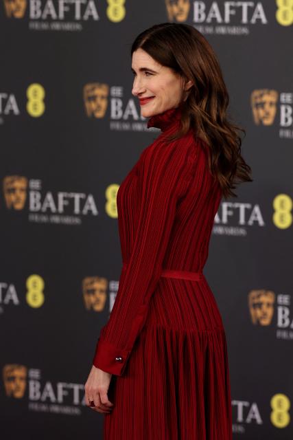 US actor Kathryn Hahn poses on the red carpet upon arrival at the BAFTA British Academy Film Awards at the Royal Festival Hall, Southbank Centre, in London, on February 22, 2026. (Photo by Adrian Dennis / AFP)