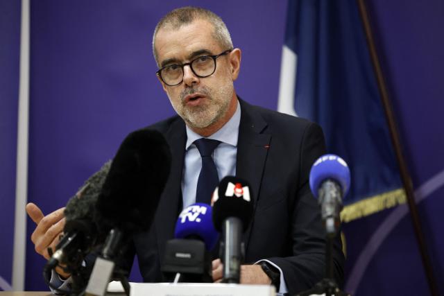 Public Prosecutor at the Judicial Court of Bobigny Eric Mathais speaks during a press conference following the simultaneous abduction in Seine-Saint-Denis of three children, including one who has already been found, in Bobigny, on the outskirts of Paris on February 22, 2026. The six-week-old infant abducted on February 19 by his parents was found alive on February 21 afternoon, after being taken to a hospital in Lille, but the search continues to find his brother Nael, 18 month-old, and sister Eline, 2,5 year-old. The parents Abdelkader Benabderrahmane, 24, and Chaima Hat-Tab, 20, are suspected of the simultaneous abduction in Seine-Saint-Denis of their three children who had been placed in the care of the child welfare services (ASE). (Photo by Charlotte SIEMON / AFP)