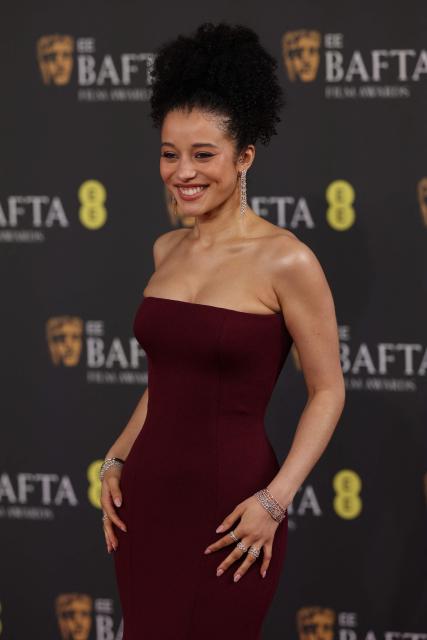 US actor Chase Infiniti poses on the red carpet upon arrival at the BAFTA British Academy Film Awards at the Royal Festival Hall, Southbank Centre, in London, on February 22, 2026. (Photo by Adrian Dennis / AFP)